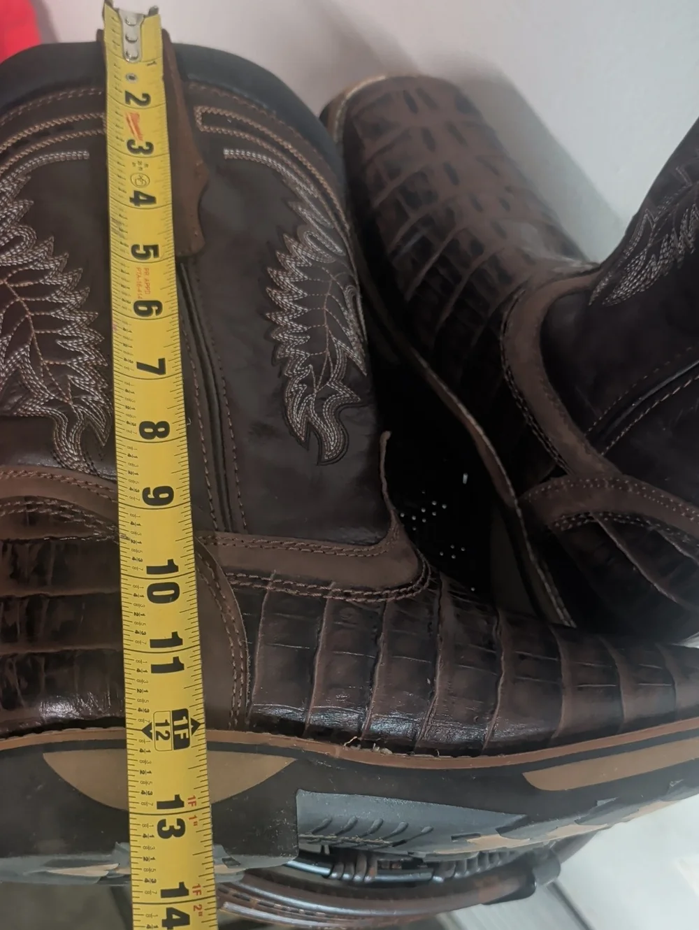 Buffalo And Bull Croc Print Square Toe Leather Boots Men Size 11